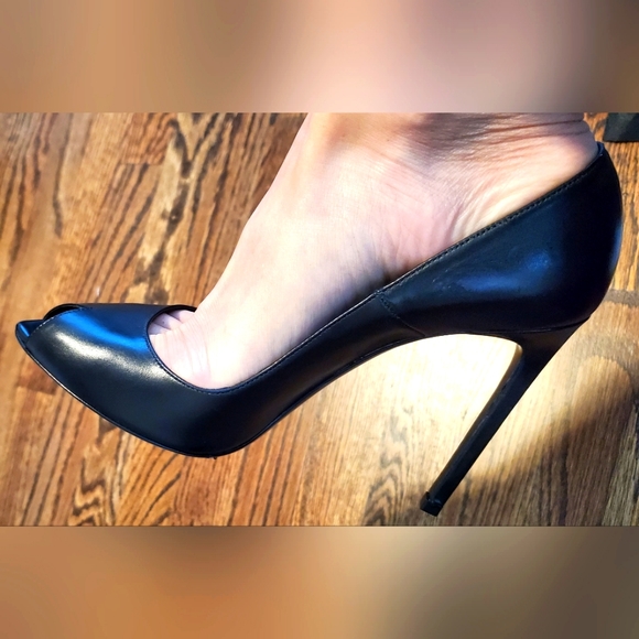 Saint Laurent Black Peep-Toe Black Stiletto Pumps - Size 39 (US 8-1/2 to 9) Used - Picture 5 of 14
